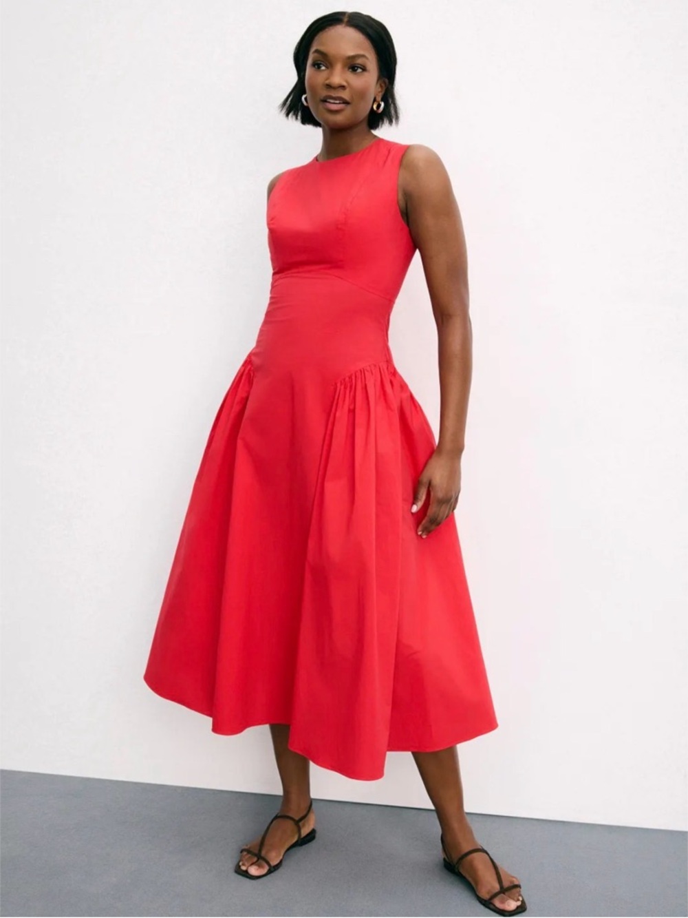 Shoshanna Grayson Red Sleeveless Midi Dress
